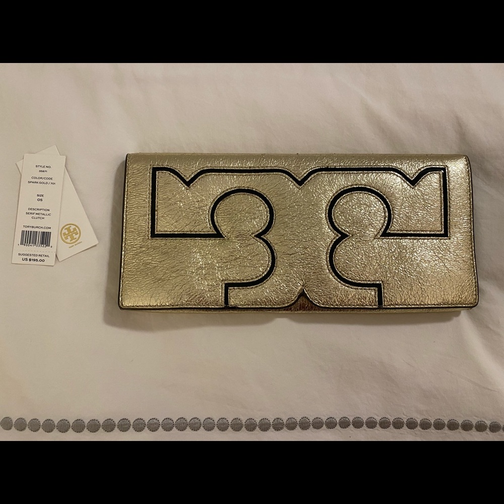 Tory Burch Gold Serif Clutch